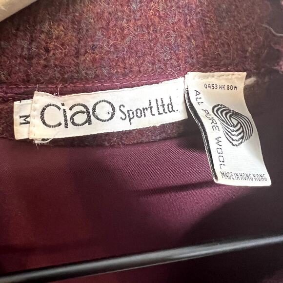 CIAO SPORT LTD VINTAGE Blazer Suit Jacket Shetland Wool Burgundy M Boxy Cropped - Picture 10 of 12